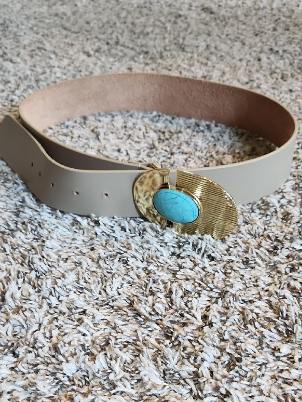 Women's Taupe Belt with Turquoise Accent Buckle - Picture 3 of 3